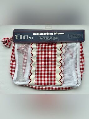 Wandering Moon Red Gingham Check Packing Cubes Set of Three Brand New